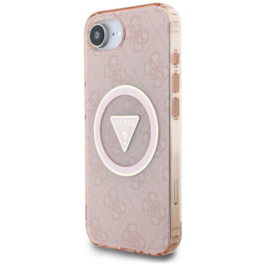 iPhone 16e – Guess IML Metal Glitter 4G Circle Triangle MagSafe dėklas - Rožinis 1