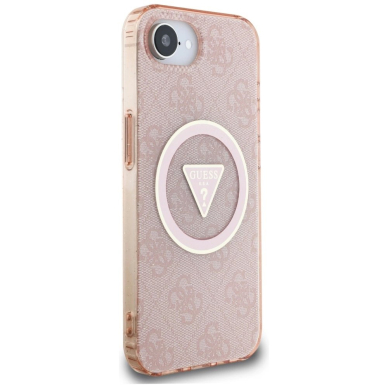 iPhone 16e – Guess IML Metal Glitter 4G Circle Triangle MagSafe dėklas - Rožinis 3