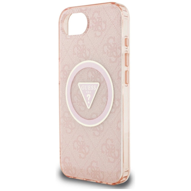 iPhone 16e – Guess IML Metal Glitter 4G Circle Triangle MagSafe dėklas - Rožinis 5