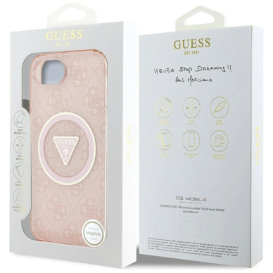 iPhone 16e – Guess IML Metal Glitter 4G Circle Triangle MagSafe dėklas - Rožinis 7