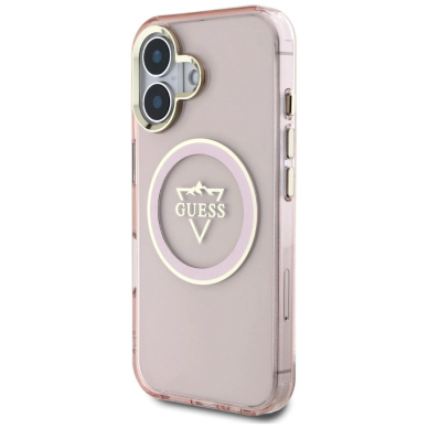 Guess IML Metal Mountain Logo MagSafe iPhone 16 Dėklas - Rožinis 1