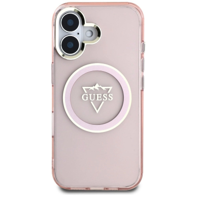 Guess IML Metal Mountain Logo MagSafe iPhone 16 Dėklas - Rožinis 2