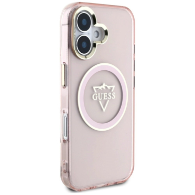 Guess IML Metal Mountain Logo MagSafe iPhone 16 Dėklas - Rožinis 3