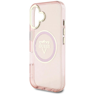 Guess IML Metal Mountain Logo MagSafe iPhone 16 Dėklas - Rožinis 5