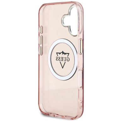 Guess IML Metal Mountain Logo MagSafe iPhone 16 Dėklas - Rožinis 6