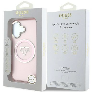 Guess IML Metal Mountain Logo MagSafe iPhone 16 Dėklas - Rožinis 7