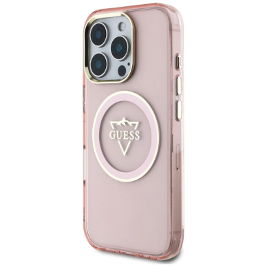 Guess IML Metal Mountain Logo MagSafe iPhone 16 Pro Dėklas - Rožinis 1