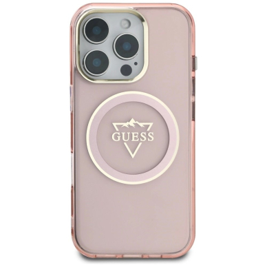 Guess IML Metal Mountain Logo MagSafe iPhone 16 Pro Dėklas - Rožinis 2