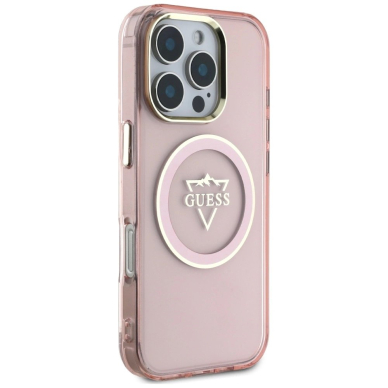 Guess IML Metal Mountain Logo MagSafe iPhone 16 Pro Dėklas - Rožinis 3