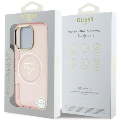 Guess IML Metal Mountain Logo MagSafe iPhone 16 Pro Dėklas - Rožinis 7