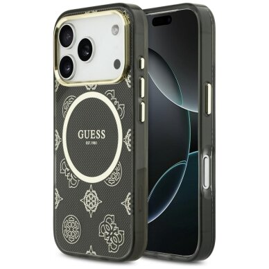iPhone 17 Pro Guess IML Peony Dot MagSafe dėklas – juodas iPhone 17 Pro Guess IML Peony Dot MagSafe dėklas – juodas