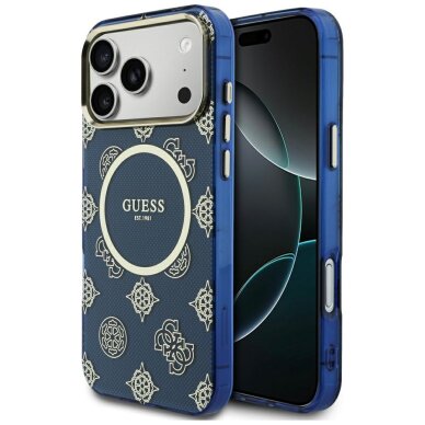 iPhone 17 Pro Max Guess IML Peony Dot MagSafe dėklas – mėlynas
