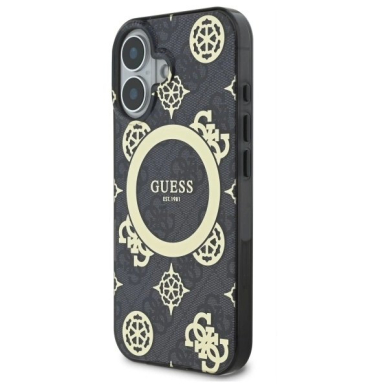 iPhone 16 – Guess IML Peony On 4G Background MagSafe dėklas - Juodas 1