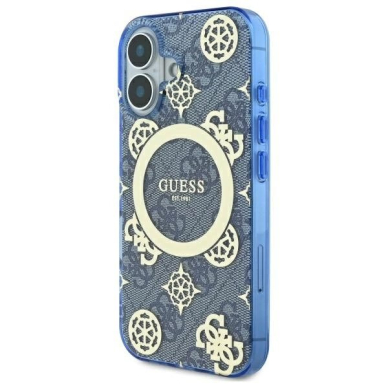 iPhone 16 – Guess IML Peony On 4G Background MagSafe dėklas - Mėlynas 1
