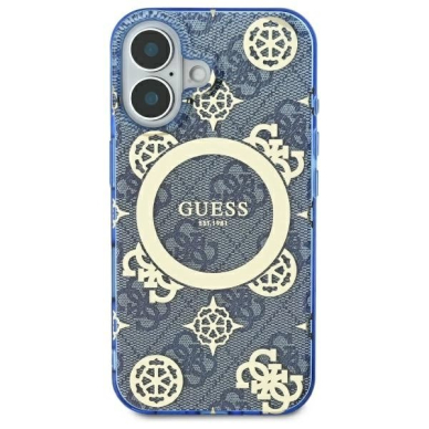 iPhone 16 – Guess IML Peony On 4G Background MagSafe dėklas - Mėlynas 2