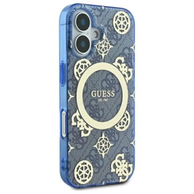 iPhone 16 – Guess IML Peony On 4G Background MagSafe dėklas - Mėlynas 3