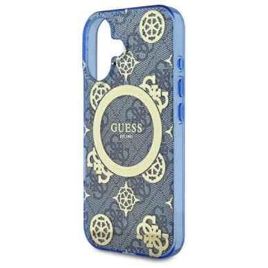 iPhone 16 – Guess IML Peony On 4G Background MagSafe dėklas - Mėlynas 5