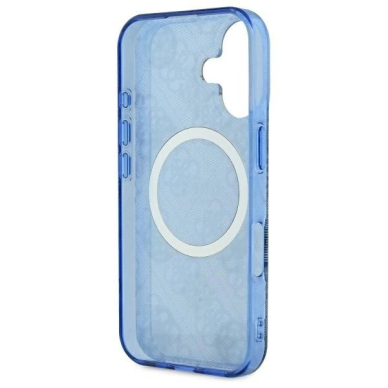 iPhone 16 – Guess IML Peony On 4G Background MagSafe dėklas - Mėlynas 6