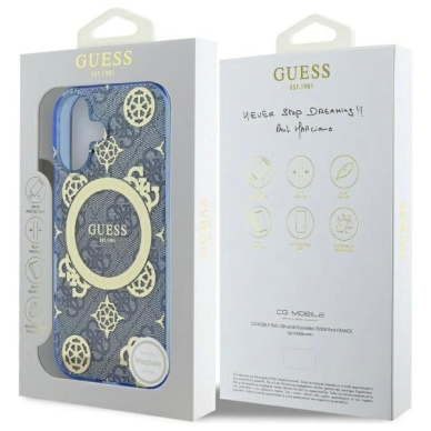 iPhone 16 – Guess IML Peony On 4G Background MagSafe dėklas - Mėlynas 7