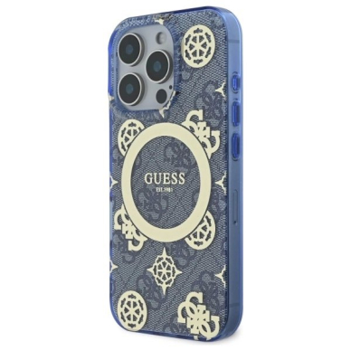 iPhone 16 Pro – Guess IML Peony On 4G Background MagSafe dėklas - Mėlynas 1