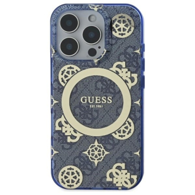 iPhone 16 Pro – Guess IML Peony On 4G Background MagSafe dėklas - Mėlynas 2