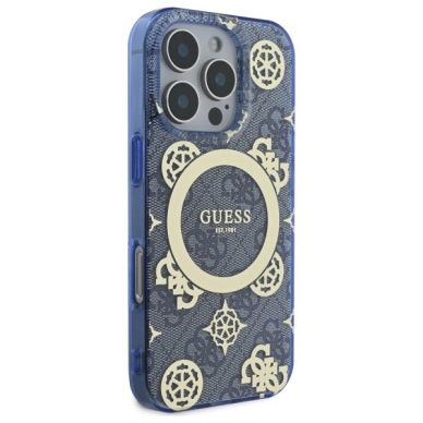 iPhone 16 Pro – Guess IML Peony On 4G Background MagSafe dėklas - Mėlynas 3