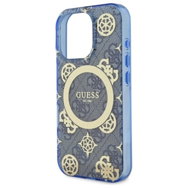 iPhone 16 Pro – Guess IML Peony On 4G Background MagSafe dėklas - Mėlynas 5
