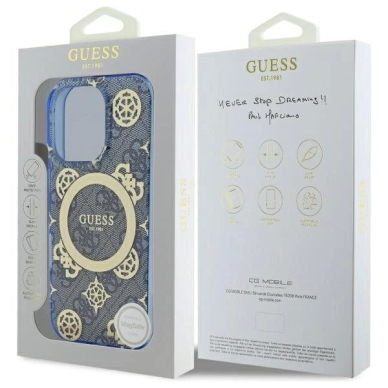 iPhone 16 Pro – Guess IML Peony On 4G Background MagSafe dėklas - Mėlynas 7
