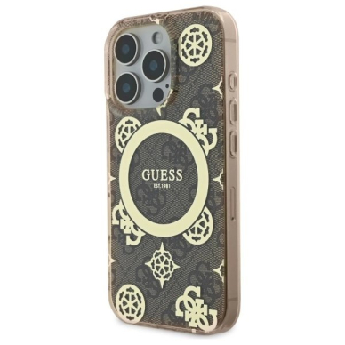 iPhone 16 Pro – Guess IML Peony On 4G Background MagSafe dėklas - Rudas 1