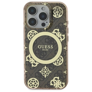 iPhone 16 Pro – Guess IML Peony On 4G Background MagSafe dėklas - Rudas 2
