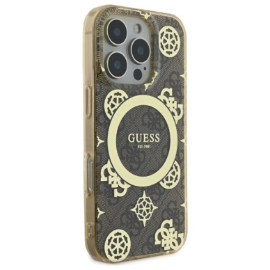iPhone 16 Pro – Guess IML Peony On 4G Background MagSafe dėklas - Rudas 3