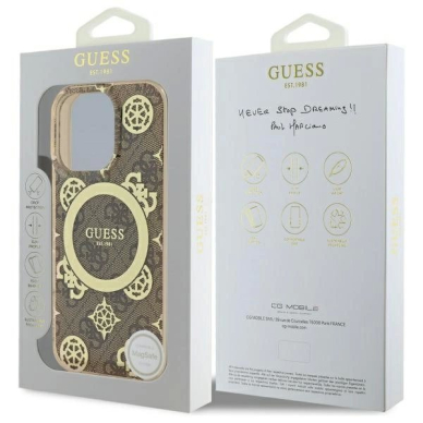 iPhone 16 Pro – Guess IML Peony On 4G Background MagSafe dėklas - Rudas 7