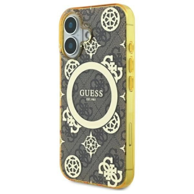 iPhone 16 – Guess IML Peony On 4G Background MagSafe dėklas - Rudas 1