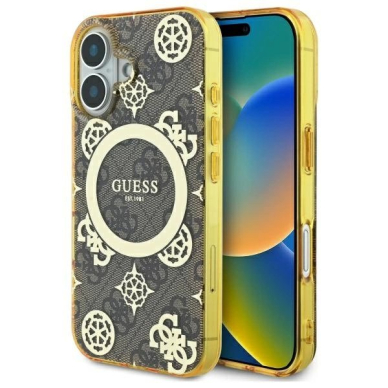 iPhone 16 – Guess IML Peony On 4G Background MagSafe dėklas - Rudas