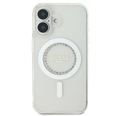 iPhone 16 Plus Guess IML Rhinestones MagSafe dėklas – baltas 2
