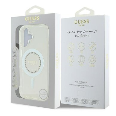iPhone 16 Plus Guess IML Rhinestones MagSafe dėklas – baltas 7