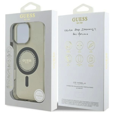iPhone 16 Pro Max – Guess IML Rhinestones MagSafe dėklas - Juodas 7