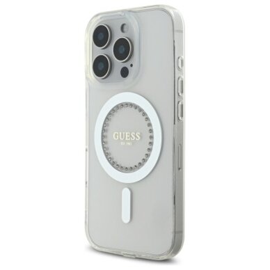 iPhone 16 Pro Guess IML Rhinestones MagSafe dėklas – baltas 1 iPhone 16 Pro Guess IML Rhinestones MagSafe dėklas – baltas 1