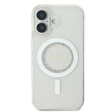 iPhone 16 Guess IML Rhinestones MagSafe dėklas – baltas 2