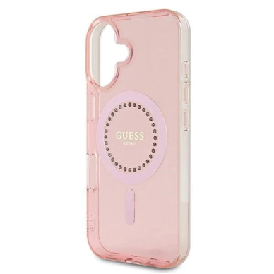 iPhone 16 – Guess IML Rhinestones MagSafe dėklas - Rožinis 5