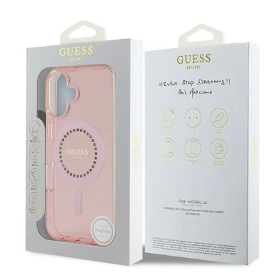 iPhone 16 – Guess IML Rhinestones MagSafe dėklas - Rožinis 7