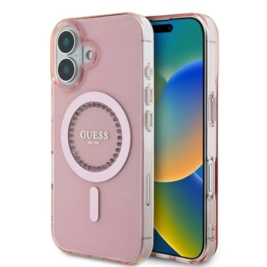 iPhone 16 – Guess IML Rhinestones MagSafe dėklas - Rožinis