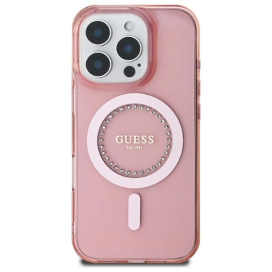 iPhone 16 Pro – Guess IML Rhinestones MagSafe dėklas - Rožinis 2