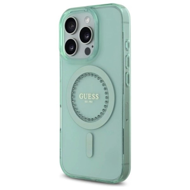 iPhone 16 Pro Max – Guess IML Rhinestones MagSafe dėklas - Žalias 1