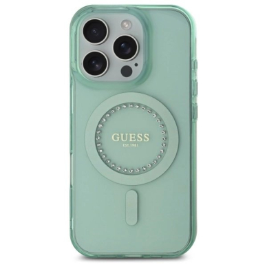 iPhone 16 Pro Max – Guess IML Rhinestones MagSafe dėklas - Žalias 2