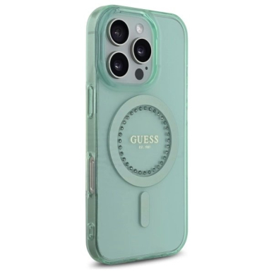 iPhone 16 Pro Max – Guess IML Rhinestones MagSafe dėklas - Žalias 3