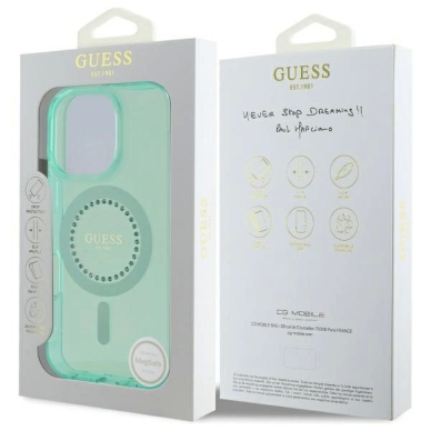 iPhone 16 Pro Max – Guess IML Rhinestones MagSafe dėklas - Žalias 7