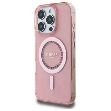 iPhone 16 Pro Max – Guess IML Rhinestones MagSafe dėklas - Rožinis 1