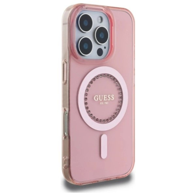 iPhone 16 Pro Max – Guess IML Rhinestones MagSafe dėklas - Rožinis 3
