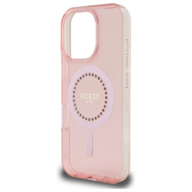 iPhone 16 Pro Max – Guess IML Rhinestones MagSafe dėklas - Rožinis 5